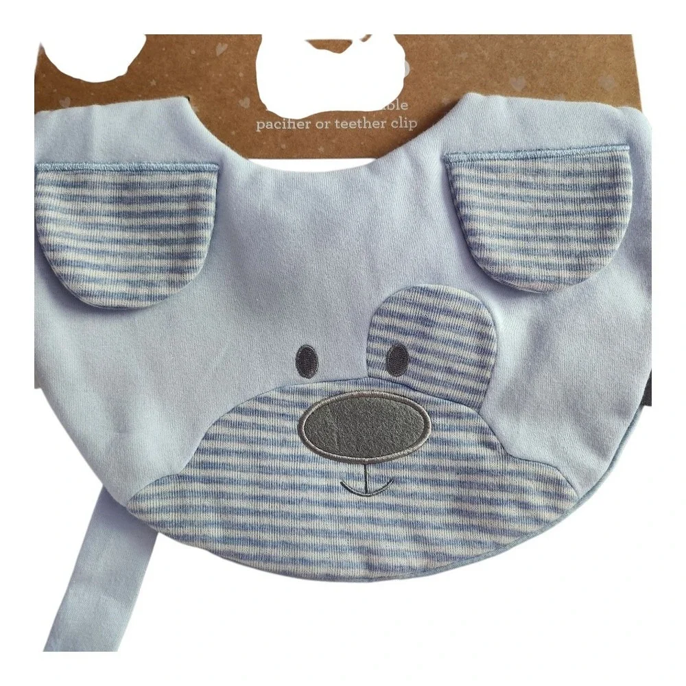 NWT Demdaco Puppy Bib Blue Soft Detachable Pacifier Or Teether Clip Baby Toddler